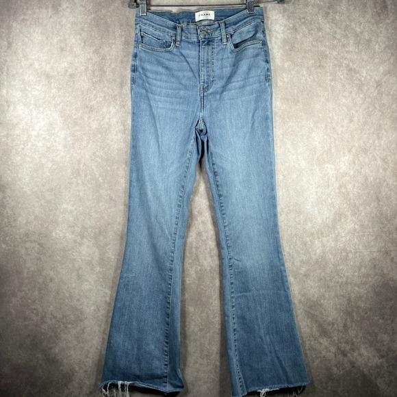 Frame Le Easy Flare Jeans Womens Size 26 Blue Wilson Raw After Denim High Waist - Picture 1 of 12